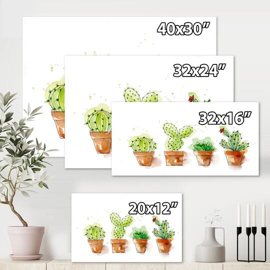 Designart - Cacti In Ceramic Pots In Gentle Tones I